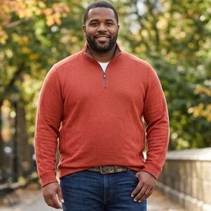 Tommy Bahama Reversible Pullover Sweater 1/4 Zip Orange Brown Mens XXL 100 Cottn